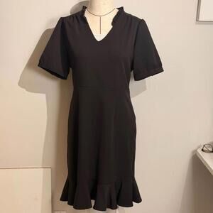 Nanette Lepore Women's Size 12 Black Dress Ruffled Hem V-neck Short‎ Sleeve